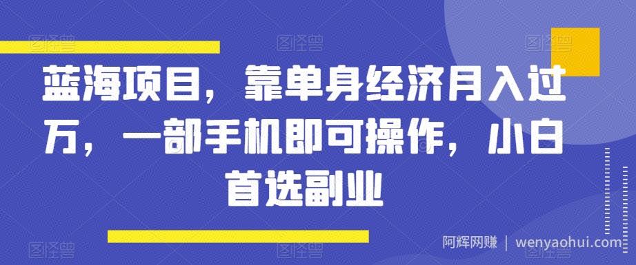 蓝海项目，靠单身经济月入过万，一部手机即可操作，小白首选副业【揭秘】