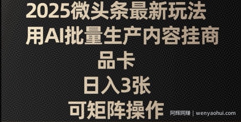 2025微头条最新玩法，用AI批量生产内容挂商品卡，日入3张，可矩阵操作