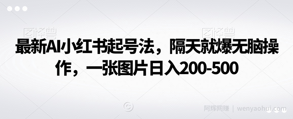 最新AI小红书起号法，隔天就爆无脑操作，一张图片日入200-500