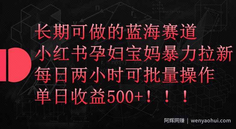 长期可做的蓝海赛道，小红书孕妇宝妈暴力拉新玩法，每日两小时可批量操作，单日收益500+【揭秘】