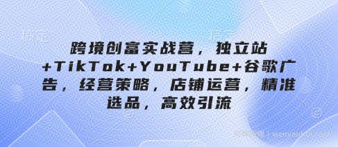 跨境创富实战营，独立站+TikTok+YouTube+谷歌广告，经营策略，店铺运营，精准选品，高效引流