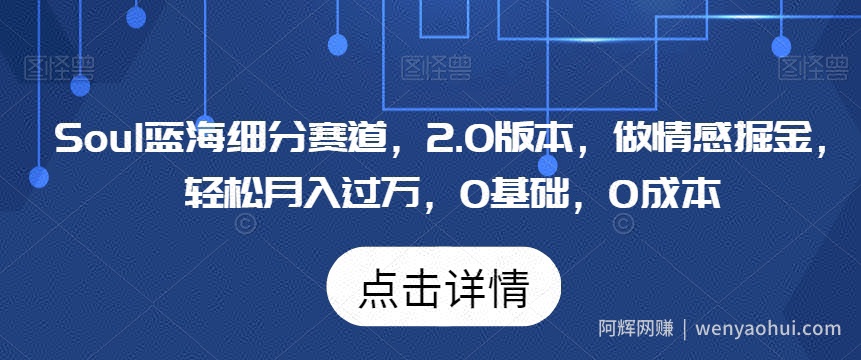 Soul蓝海细分赛道，2.0版本，做情感掘金，轻松月入过万，0基础，0成本