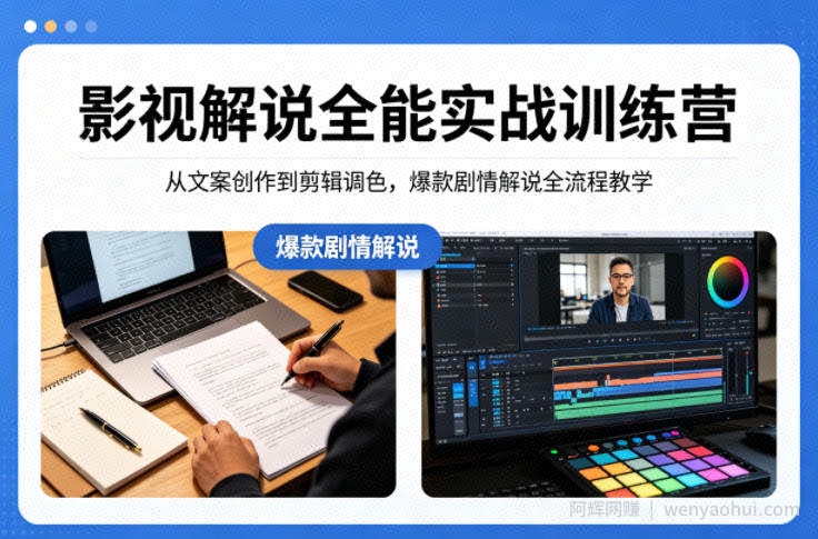 影视解说全能实战训练营：从文案创作到剪辑调色，爆款剧情解说全流程教学