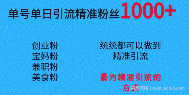 单号单日引流精准粉丝1000+，最为精准引流的方式