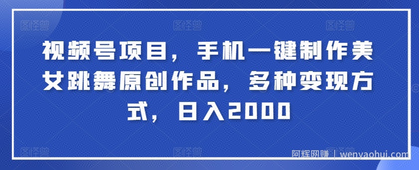 视频号项目，手机一键制作美女跳舞原创作品，多种变现方式，日入2000