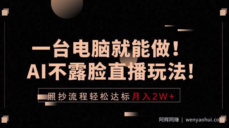 一台电脑就能做！AI不露脸直播玩法，照抄流程轻松达标月入2W+