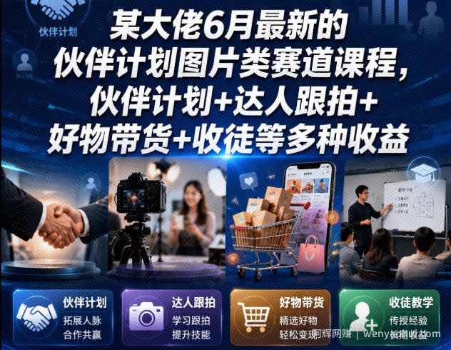 某大佬6月最新的伙伴计划图片类赛道课程，伙伴计划+达人跟拍+好物带货+收徒等多种收益