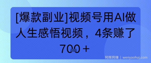 【爆款副业】视频号用 AI 做人生感悟视频，4 条挣了 7张+