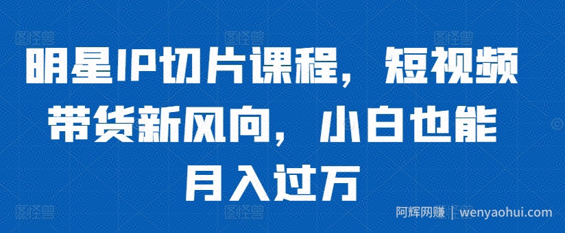 明星IP切片课程，短视频带货新风向，小白也能月入过万