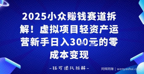 2025小众挣钱赛道拆解！虚拟项目轻资产运营新手日入3张的零成本变现