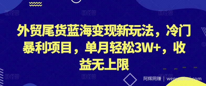 外贸尾货蓝海变现新玩法，冷门暴利项目，单月轻松3W+，收益无上限【揭秘】