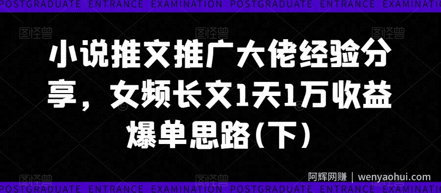 小说推文推广大佬经验分享，女频长文1天1万收益爆单思路(下)