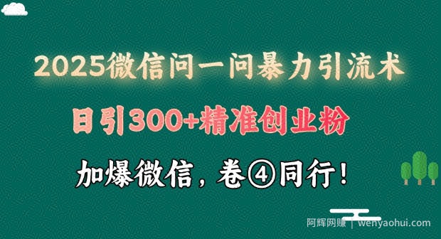 2025最新微信问一问暴力引流术揭秘，日引300+创业粉，单日变现四位数