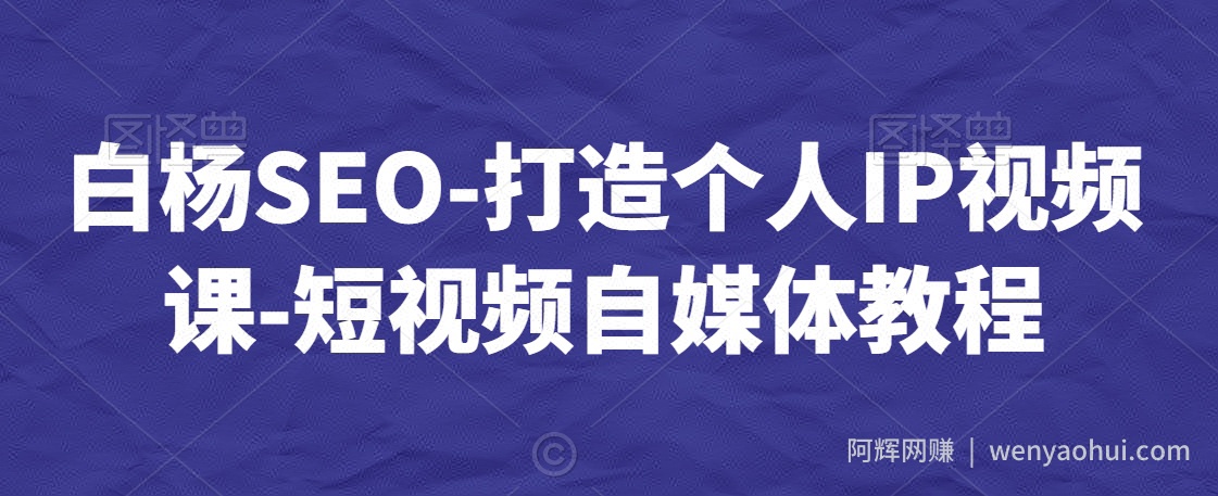 白杨SEO-打造个人IP视频课-短视频自媒体教程