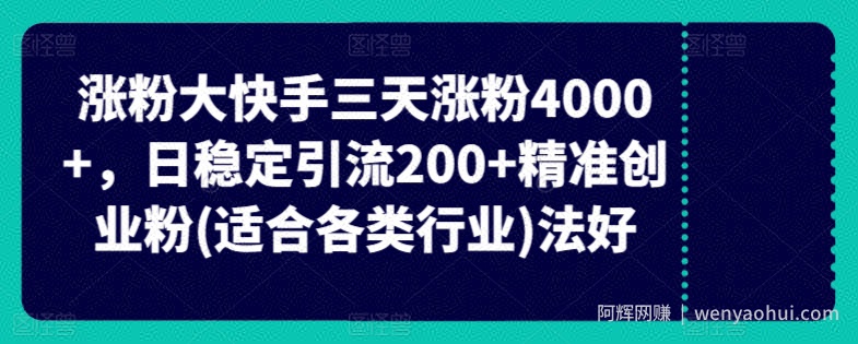 快手三天涨粉4000+，日稳定引流200+精准创业粉(适合各类行业)