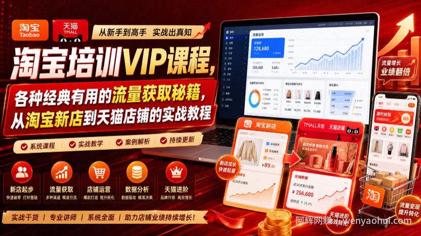 淘宝培训VIP课程，各种经典有用的流量获取秘籍，从淘宝新店到天猫店铺的实战教程（更新7月）
