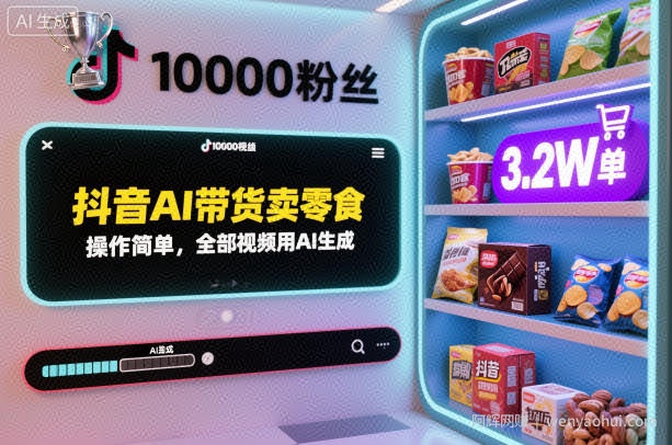抖音AI带货卖零食，操作简单，全部视频用AI生成，一万粉丝，卖了3.2W单