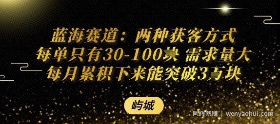 蓝海赛道：两种获客方式每单只有30-100米 需求量大每月累积下来能突破3W