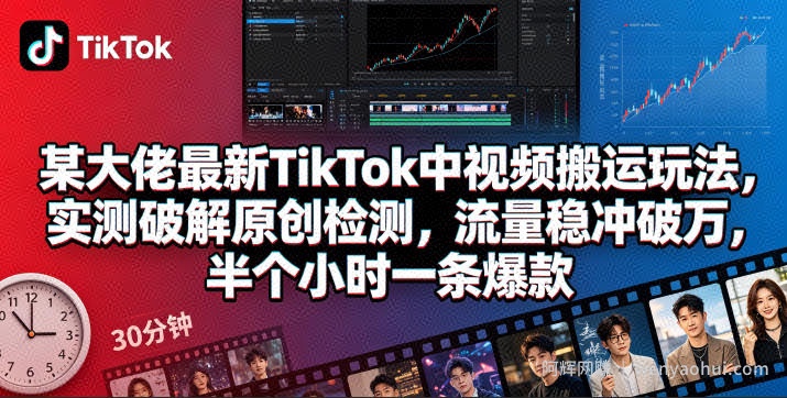 某大佬最新TikTok中视频搬运玩法，实测破解原创检测，流量稳冲破万，半个小时一条爆款