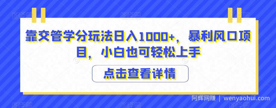 靠交管学分玩法日入1000+，暴利风口项目，小白也可轻松上手