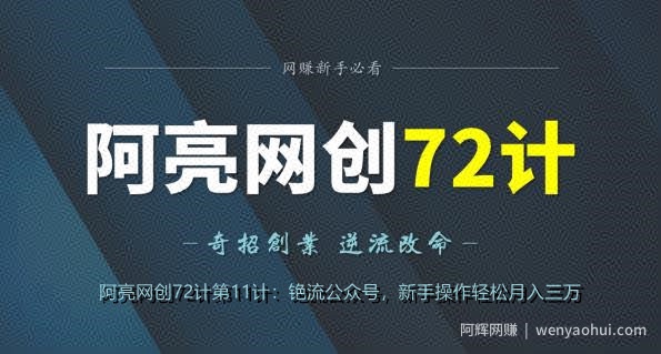 阿亮网创72计第11计：铯流公众号，新手操作轻松月入三万