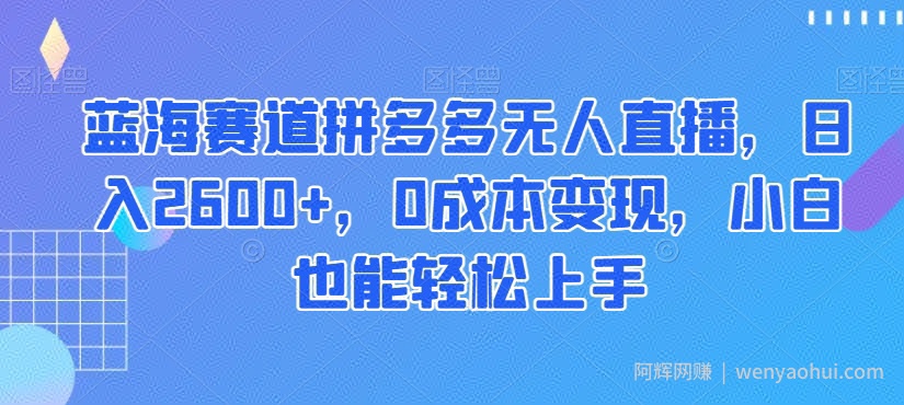 蓝海赛道拼多多无人直播，日入2600+，0成本变现，小白也能轻松上手【揭秘】