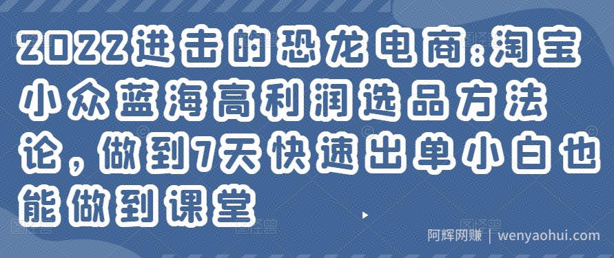 2022进击的恐龙电商:淘宝小众蓝海高利润选品方法论，做到7天快速出单小白也能做到