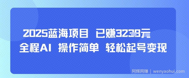 2025蓝海项目 已挣1k+  全程AI 操作简单 轻松起号变现