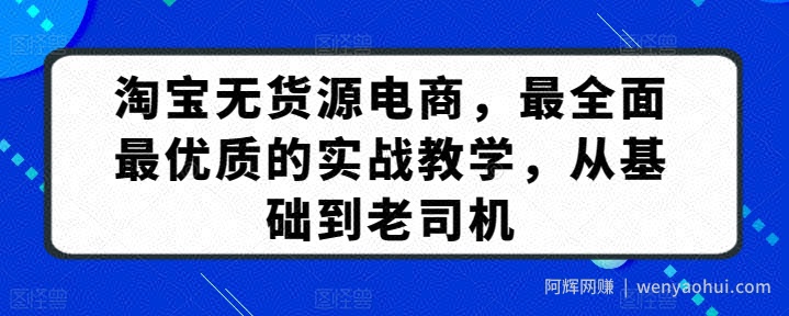 淘宝无货源电商，最全面最优质的实战教学，从基础到老司机