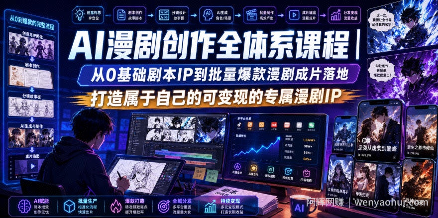 AI漫剧创作全体系课程|从0基础剧本IP到批量爆款漫剧成片落地,打造属于自己的可变现的专属漫剧IP