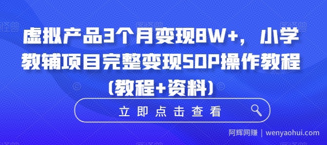 虚拟产品3个月变现8W+，小学教辅项目完整变现SOP操作教程(教程+资料)