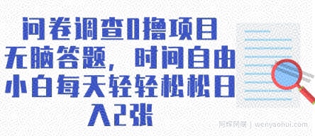 问卷调查0撸项目，无脑答题，时间自由，小白每天轻轻松松日入2张