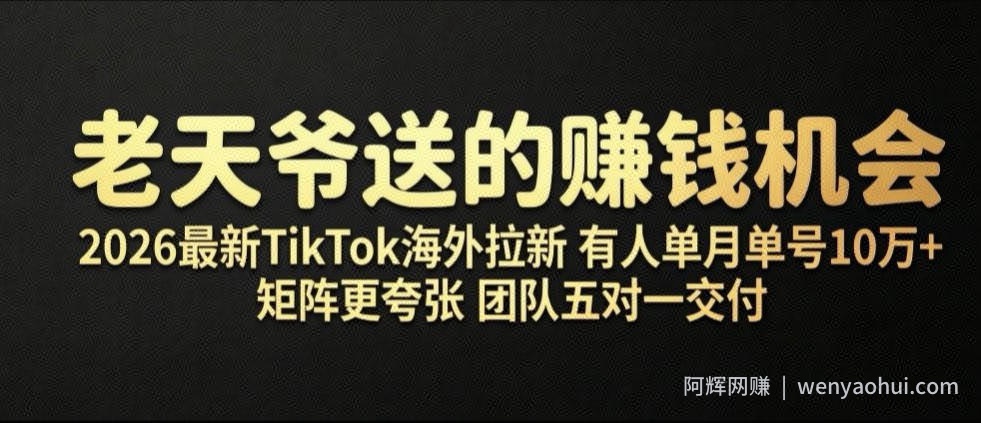 老天爷送的賺钱机会！2026最新TikTok海外拉新，有人单月单号10W+，矩阵更夸张，团队交付【揭秘】