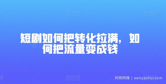 短剧如何把转化拉满，如何把流量变成钱