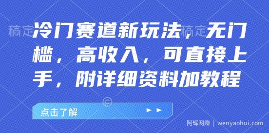 冷门赛道新玩法，无门槛，高收入，可直接上手，附详细资料加教程