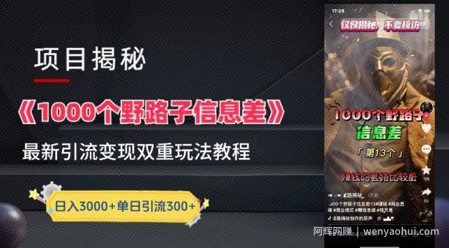 一千个野路子信息差最新玩法教程-变现+引流的玩法具体拆解【揭秘】