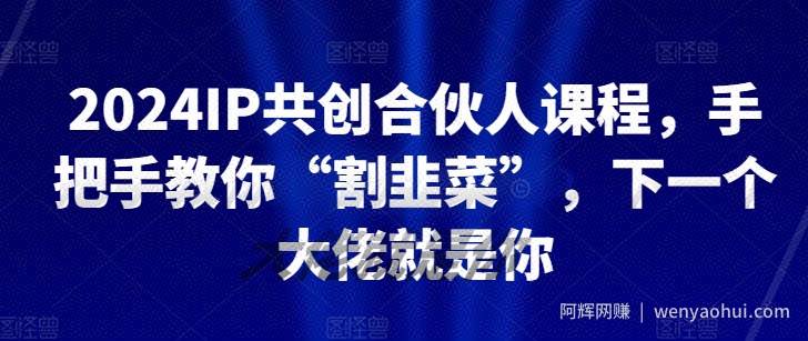 2024IP共创合伙人课程，手把手教你“割韭菜”，下一个大佬就是你