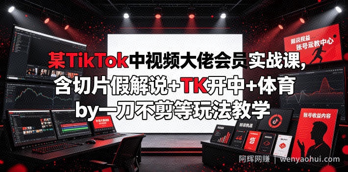 某TikTok中视频大佬会员实战课，含切片假解说+TK开中+体育by一刀不剪等玩法教学
