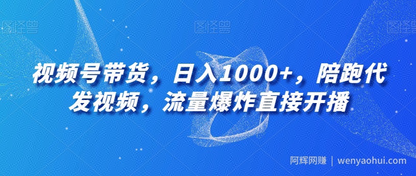 视频号带货，日入1000+，陪跑代发视频，流量爆炸直接开播