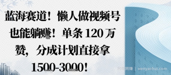蓝海赛道，懒人做视频号也能躺挣，单条120W赞，分成计划直接拿1.5k，不用拍不用剪