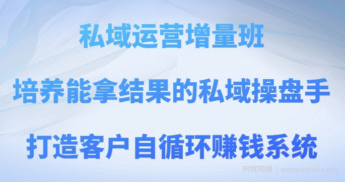 私域运营增量班，培养能拿结果的私域操盘手，打造客户自循环賺米系统