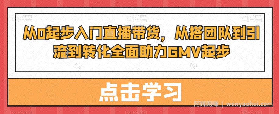 从0起步入门直播带货，​从搭团队到引流到转化全面助力GMV起步