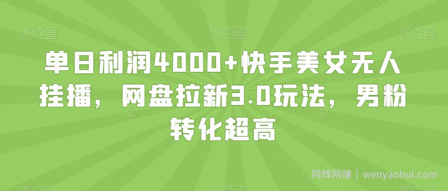 单日利润4000+快手美女无人挂播，网盘拉新3.0玩法，男粉转化超高【揭秘】