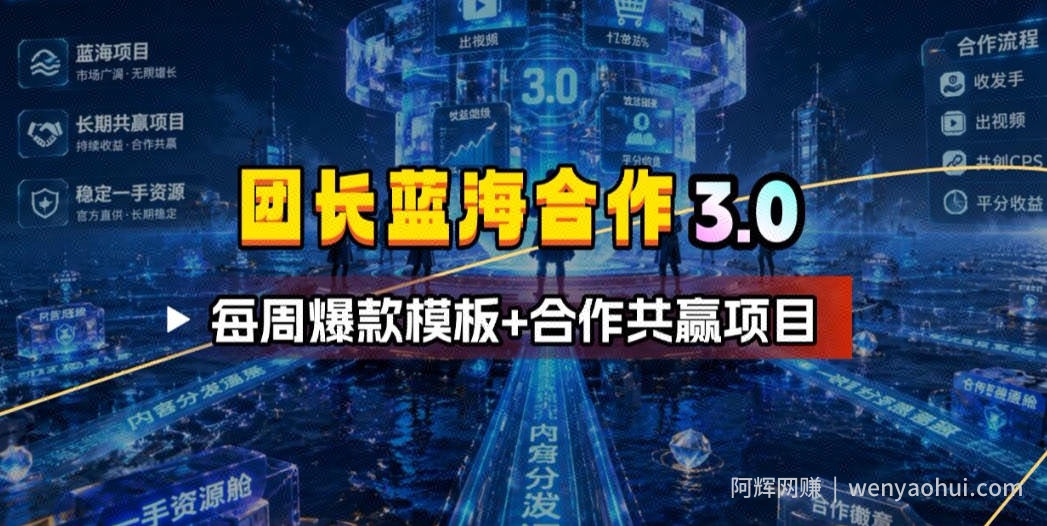 团长蓝海合作3.0，每周爆款模板+合作共赢项目