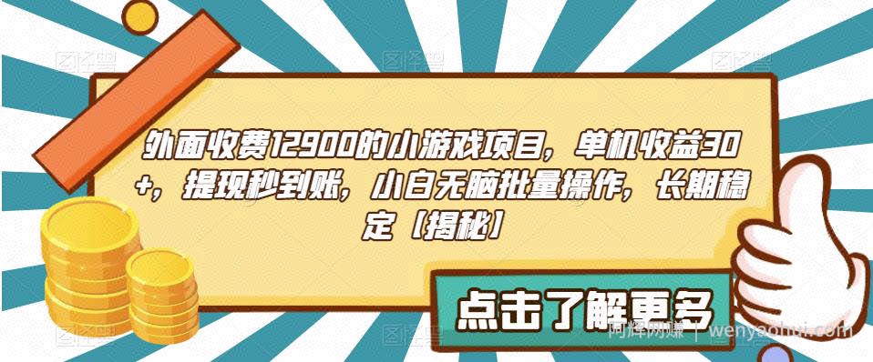外面收费1290的小游戏项目，单机收益30+，提现秒到账，小白无脑批量操作，长期稳定【揭秘】