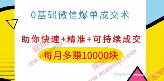 0基础微信爆单成交术，助你快速+精准+可持续成交，每月多赚10000块